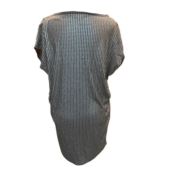 Vince Tunic Top Womens Medium Taupe Metallic Silver Sequins Short Sleeve Draped - Picture 6 of 11